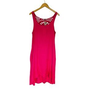 Lola Pink Linen Blend Crochet Detail Sleeveless Dress Size M Medium NWT